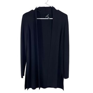 Eileen Fisher Size PS Small 100% Wool Knit Open Front Cardigan Sweater Black